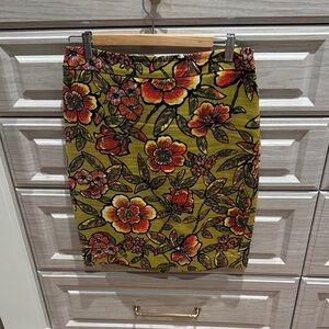 LOFT Floral Pencil Skirt in Olive and Red